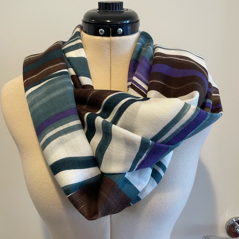 Loro Piana Women Scarf - Green, Purple, Brown, Cream - 70% Cashmere, 30% Silk - Picture 3 of 9